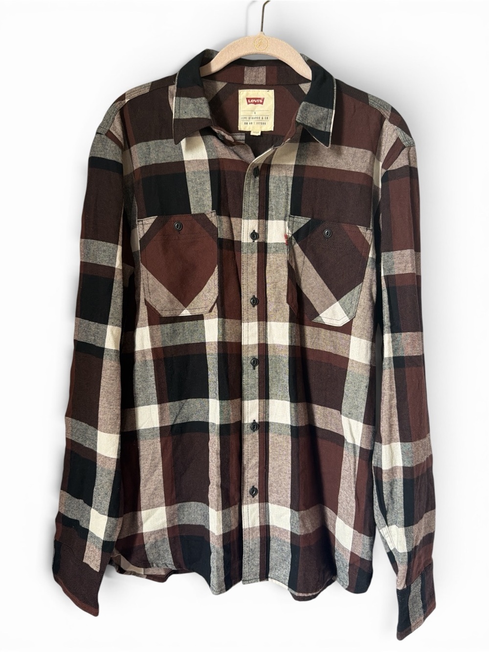 Levi's Brown & Black Plaid Button Up Long Sleeve Flannel Shirt 100% Cotton Small